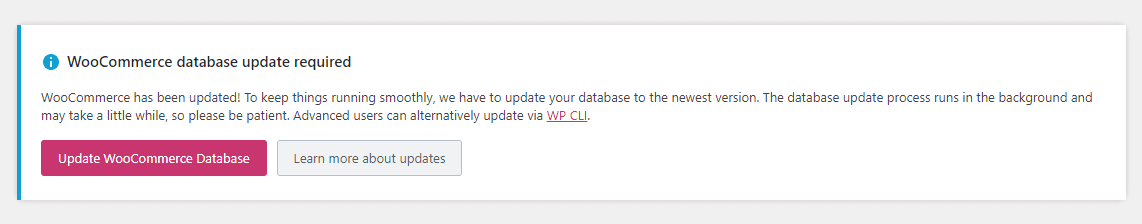 WooCommerce database update