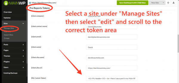 MainWP Custom Token Pro Reports